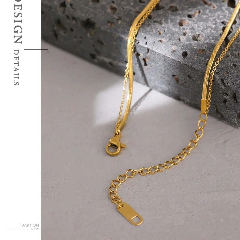 New 18K Gold Plated Coin Drop Double Layer Herringbone Necklace